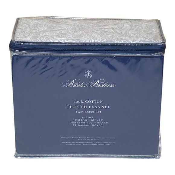 Brooks Brothers 100% Cotton Turkish Flannel Twin Sheet Set - Picture 3 of 7